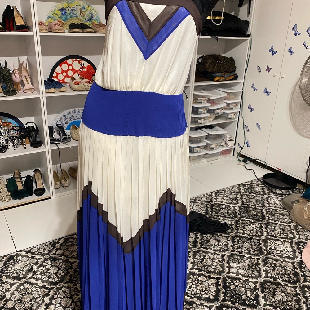 Elegant Blue and White black Maxi Dress